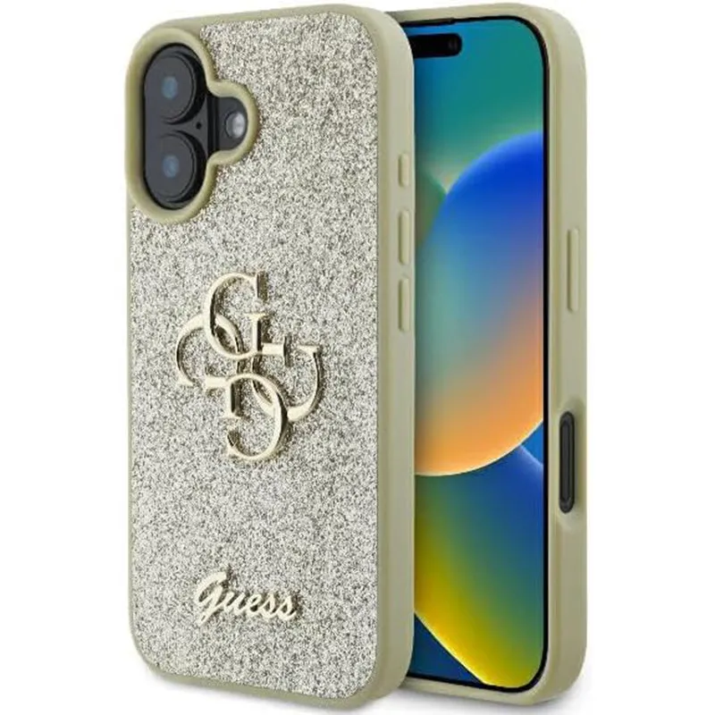 Custodia per Apple iPhone 16, Guess, Fixed Glitter Big 4G, Dorata - immagine 1