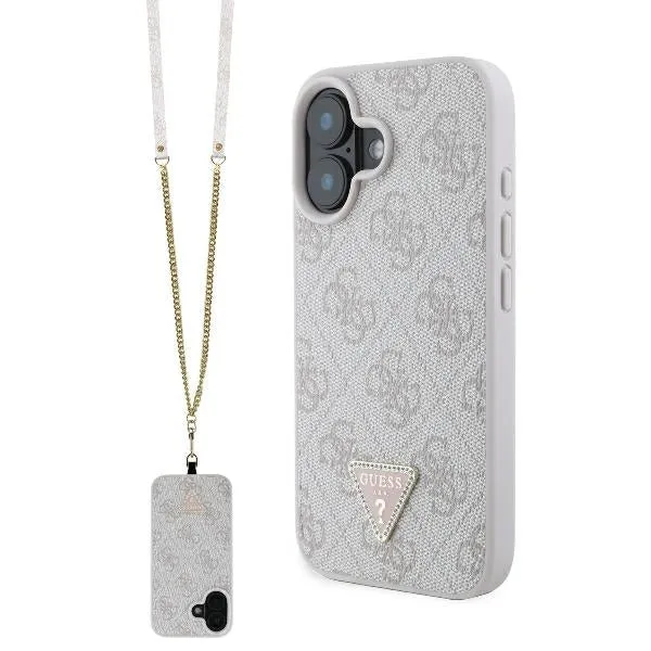 Custodia per Apple iPhone 16, Guess, Crossbody 4G Triangle Strass, Rosa - immagine 1