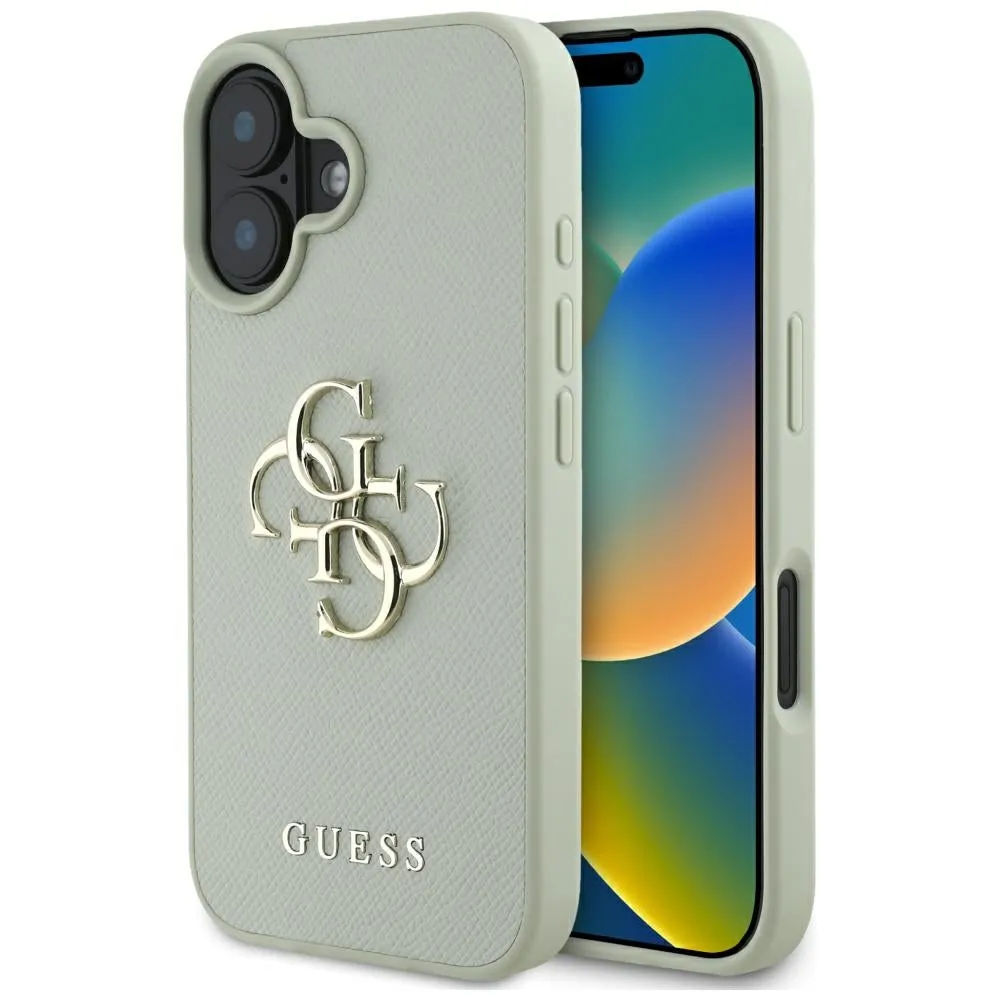 Custodia per Apple iPhone 16, Guess, Grained Big 4G Logo Small Classic Logo, Verde - immagine 1