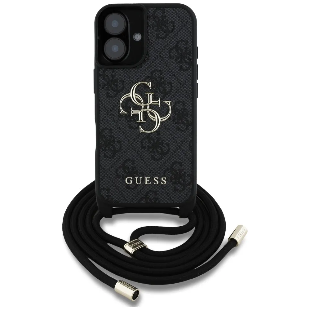 Custodia per Apple iPhone 16, Guess, 4G CBDY Big Logo con Cinturino, Nera - immagine 1