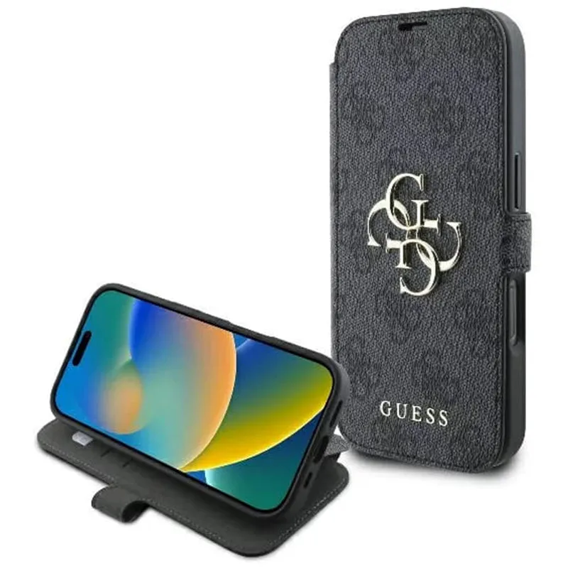Custodia per Apple iPhone 16, Guess, 4G Book, Nera - immagine 1
