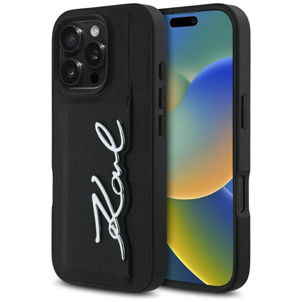 Custodia per Apple iPhone 16 Pro, Karl Lagerfeld, Metal Signature, Nera - immagine 1