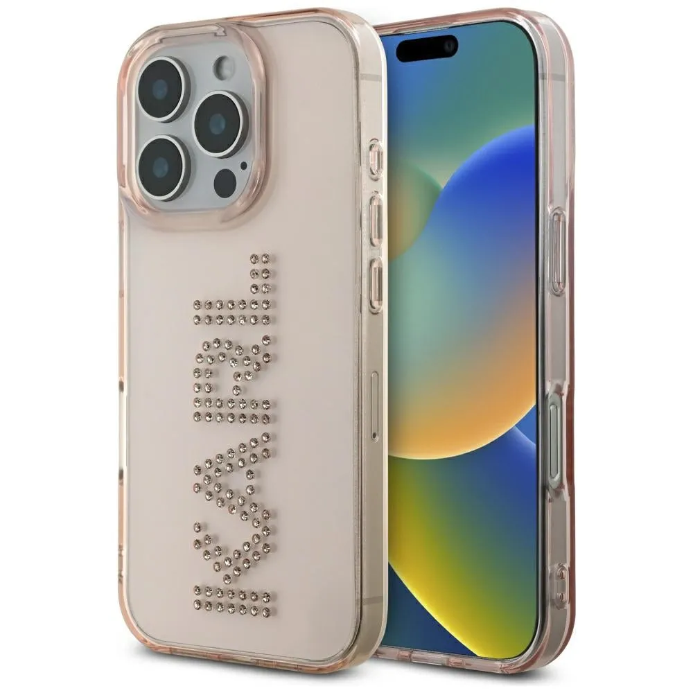 Custodia per Apple iPhone 16 Pro, Karl Lagerfeld, IML Rhinestones Pink Logo, Rosa - immagine 1