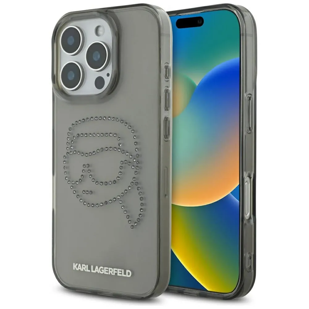 Custodia per Apple iPhone 16 Pro, Karl Lagerfeld, IML Rhinestones Karl's Head, Nera - immagine 1
