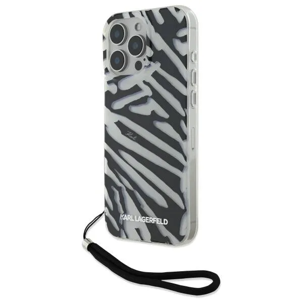 Custodia per Apple iPhone 16 Pro, Karl Lagerfeld, IML Luxury Zebra Pattern con Cinturino, Nera - immagine 1