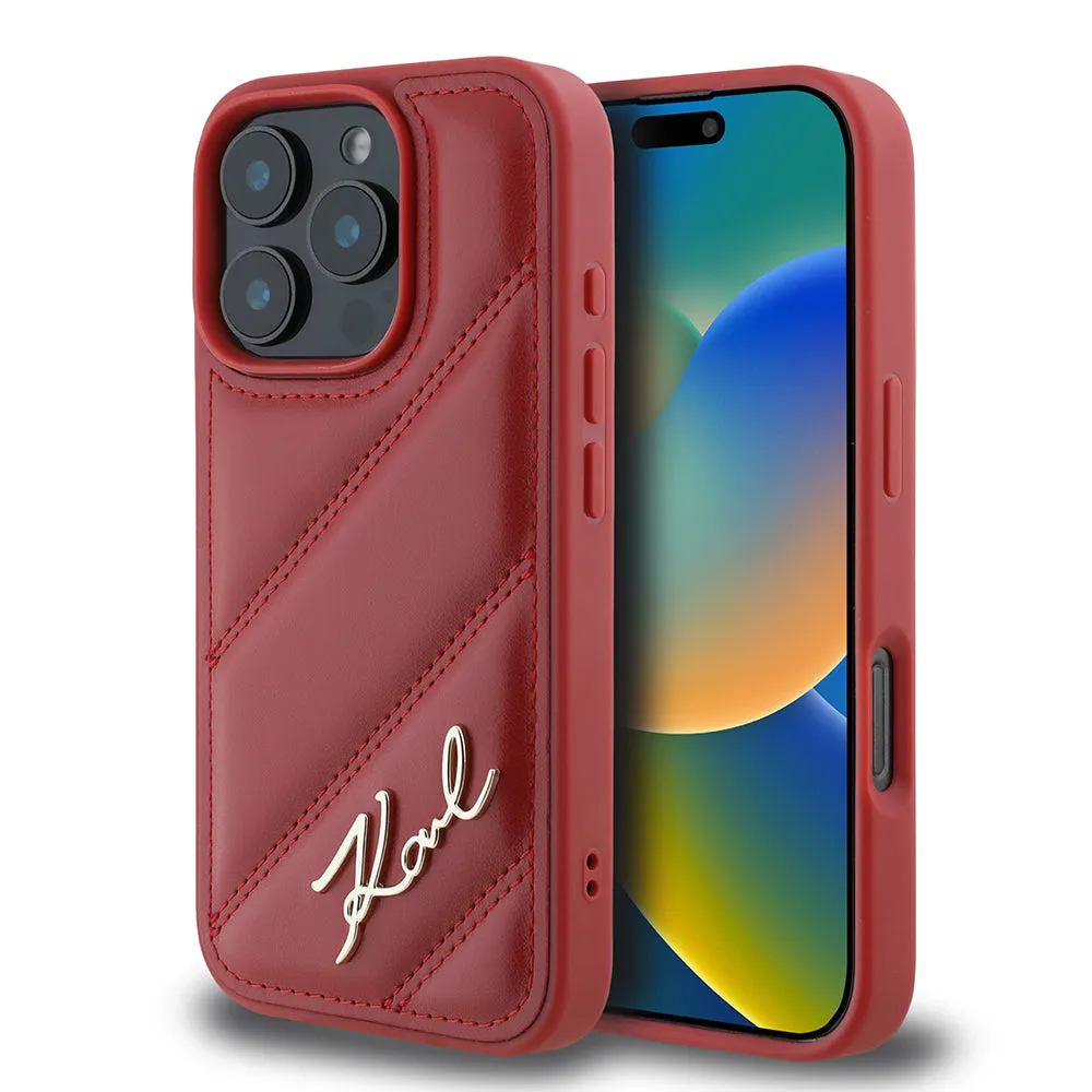 Custodia per Apple iPhone 16 Pro, Karl Lagerfeld, Diagonal Quilted Script, Rosie - immagine 1
