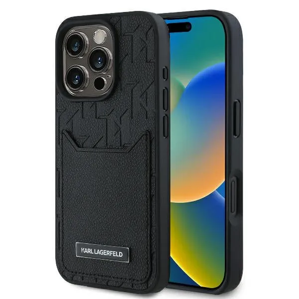 Custodia per Apple iPhone 16 Pro, Karl Lagerfeld, Cardslots Monogram, Nera - immagine 1