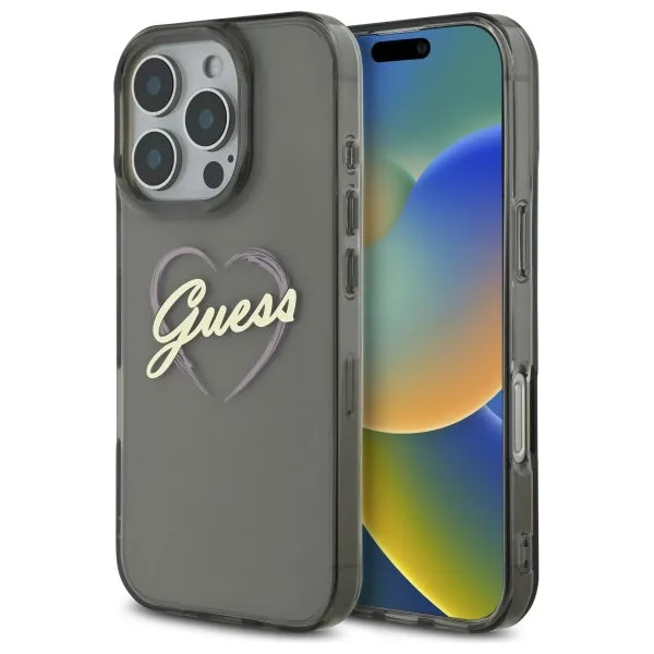 Custodia per Apple iPhone 16 Pro, Guess, IML Heart, Nera - immagine 1