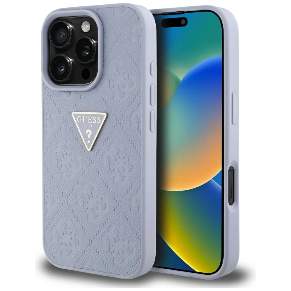 Custodia per Apple iPhone 16 Pro, Guess, Hot Stamp 4G Pattern Triangle Logo, Viola Chiaro. - immagine 1