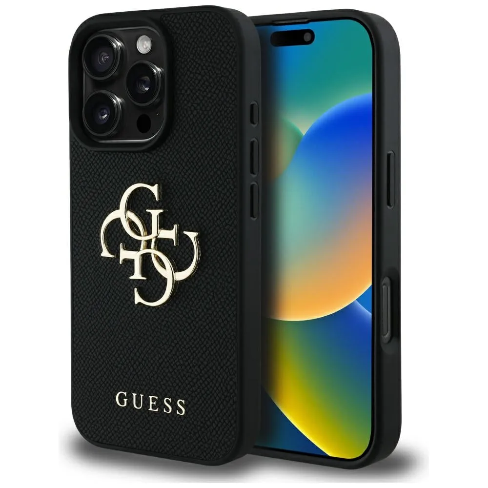 Custodia per Apple iPhone 16 Pro, Guess, Grained Big 4G Logo Small Classic Logo, Nera - immagine 1