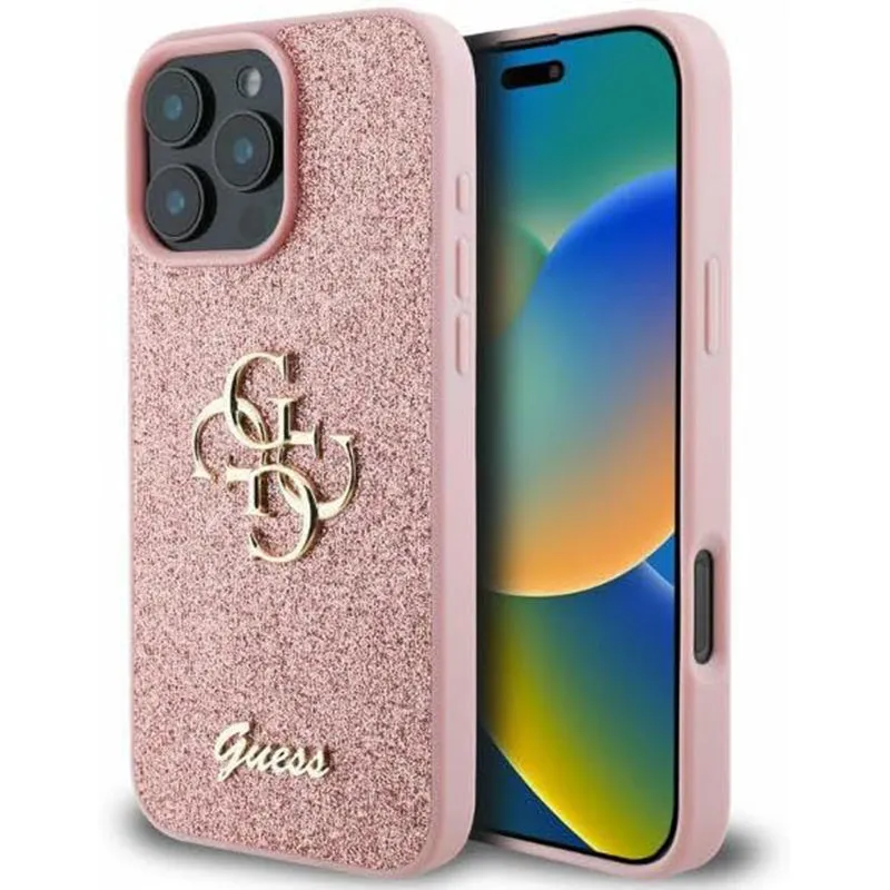 Custodia per Apple iPhone 16 Pro, Guess, Fixed Glitter Big 4G, Rosa - immagine 1