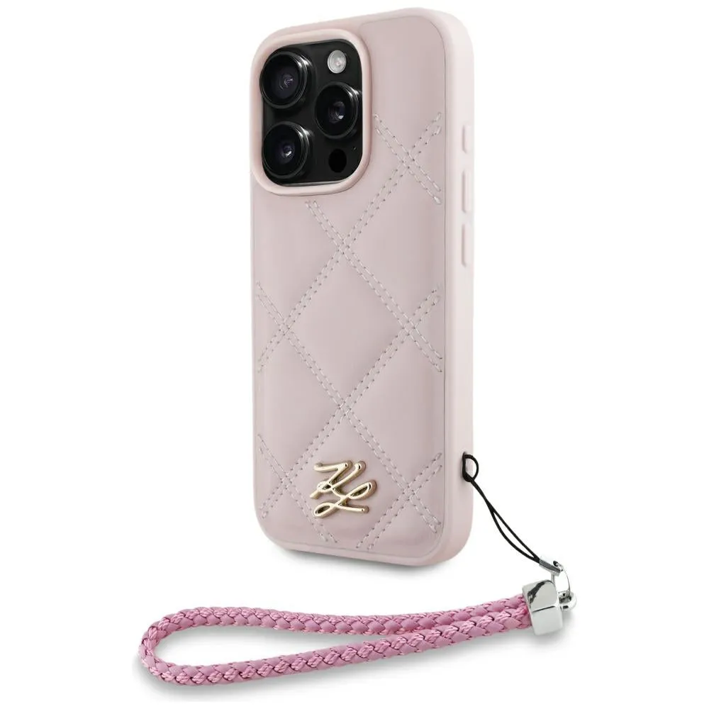Custodia per Apple iPhone 16 Pro Max, Karl Lagerfeld, Quilted Initial Logo & Chain Strap, Rosa - immagine 1