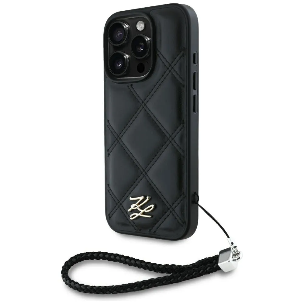 Custodia per Apple iPhone 16 Pro Max, Karl Lagerfeld, Quilted Initial Logo & Chain Strap, Nera - immagine 1