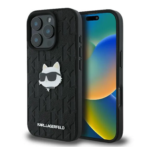 Custodia per Apple iPhone 16 Pro Max, Karl Lagerfeld, Monogram Choupette's Head, Nera - immagine 1