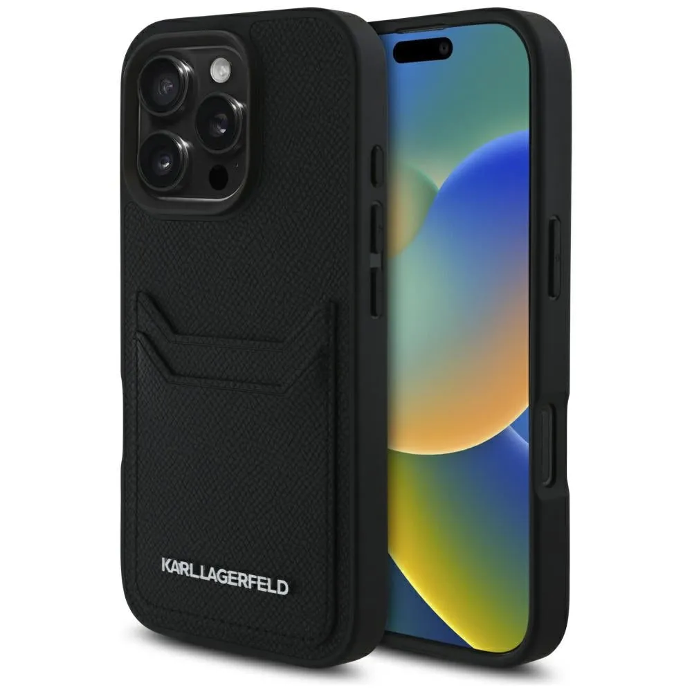 Custodia per Apple iPhone 16 Pro Max, Karl Lagerfeld, Grained Cardslots, Nera - immagine 1