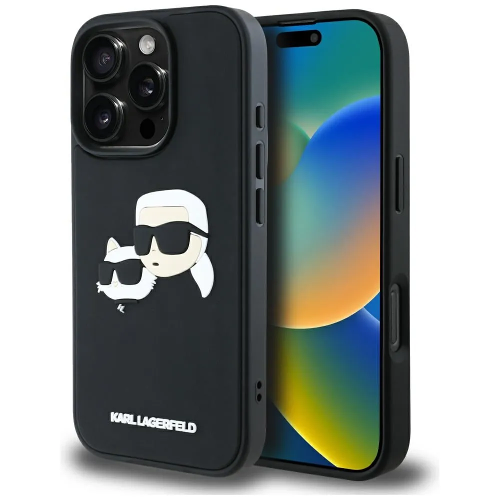 Custodia per Apple iPhone 16 Pro Max, Karl Lagerfeld, 3D Rubber Karl & Choupette, Nera - immagine 1