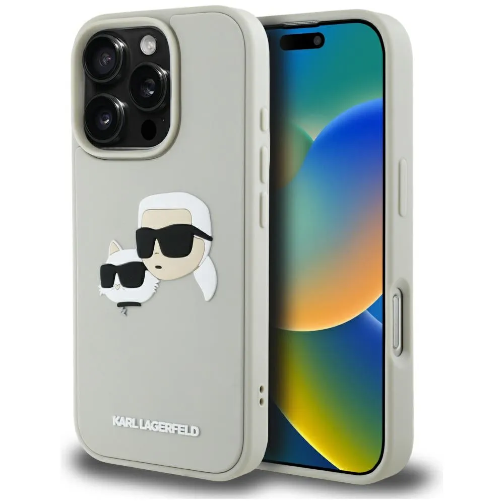 Custodia per Apple iPhone 16 Pro Max, Karl Lagerfeld, 3D Rubber Karl & Choupette, Beige - immagine 1