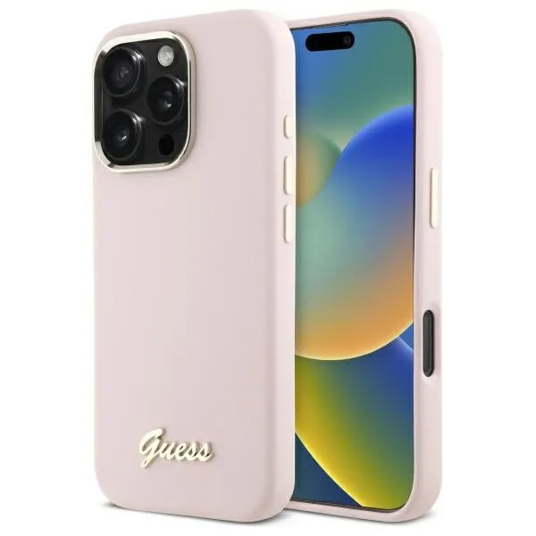 Custodia per Apple iPhone 16 Pro Max, Guess, Script Metal Logo & Frame, Rosa Chiaro - immagine 1