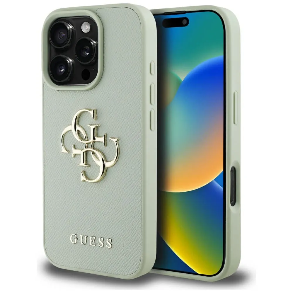 Custodia per Apple iPhone 16 Pro Max, Guess, Grained Big 4G Logo Small Classic Logo, Verde - immagine 1