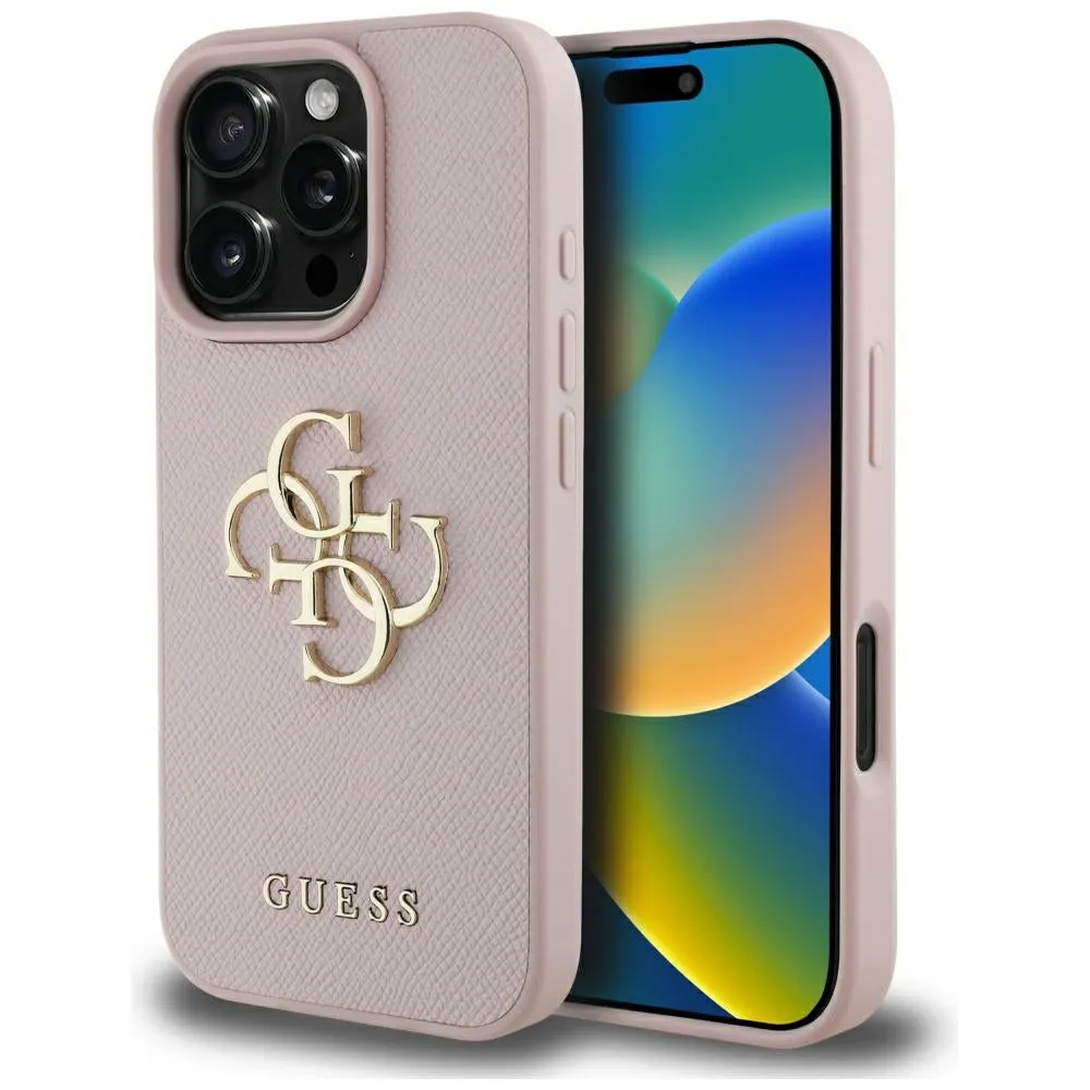 Custodia per Apple iPhone 16 Pro Max, Guess, Grained Big 4G Logo Small Classic Logo, Rosa - immagine 1