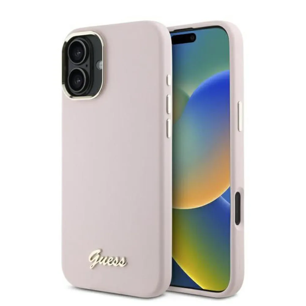 Custodia per Apple iPhone 16 Plus, Guess, Script Metal Logo & Frame, Rosa - immagine 1