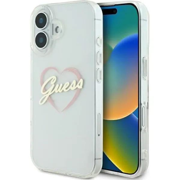 Custodia per Apple iPhone 16 Plus, Guess, IML Heart, Trasparente - immagine 1