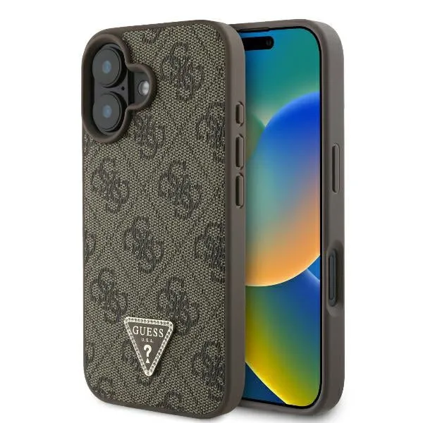 Custodia per Apple iPhone 16 Plus, Guess, 4G Triangle Strass, Marrone - immagine 1