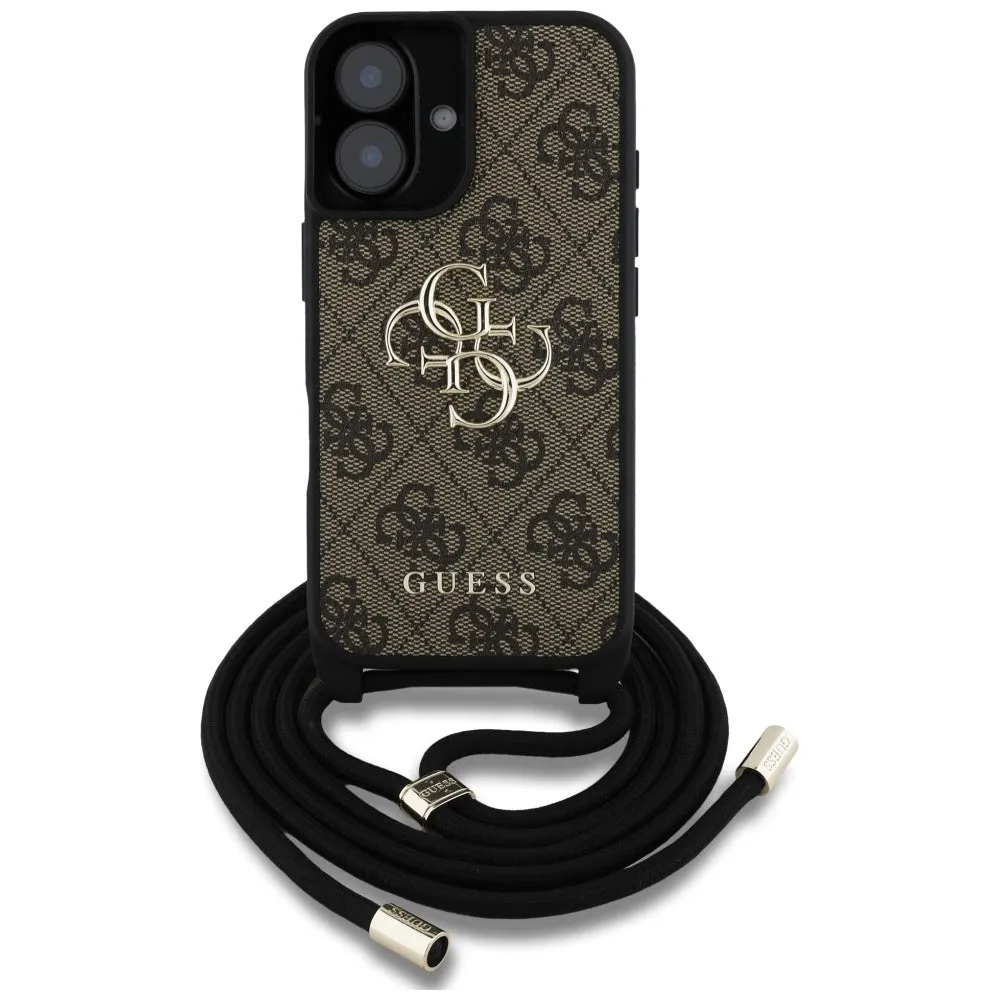Custodia per Apple iPhone 16 Plus, Guess, 4G CBDY Big Logo con Cinturino, Marrone - immagine 1