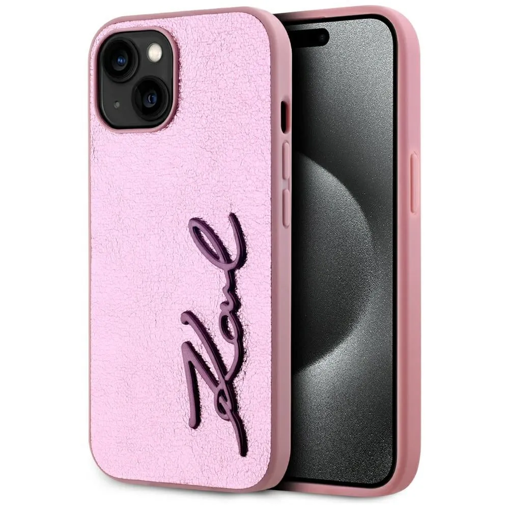 Custodia per Apple iPhone 15, Karl Lagerfeld, Metal Signature, Rosa - immagine 1