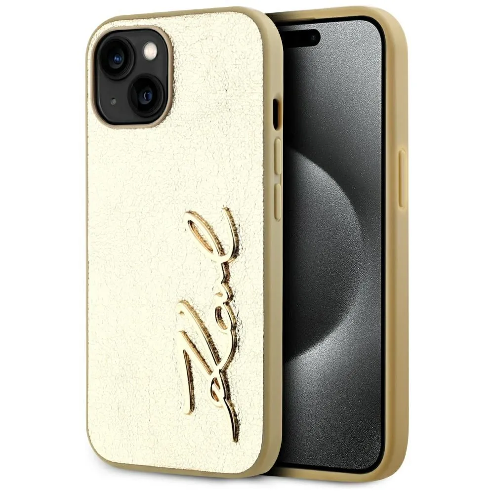 Custodia per Apple iPhone 15, Karl Lagerfeld, Metal Signature, Dorata - immagine 1