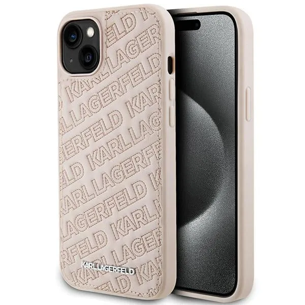 Custodia per Apple iPhone 15, Karl Lagerfeld, Diagonal Quilted K Pattern, Rosa - immagine 1