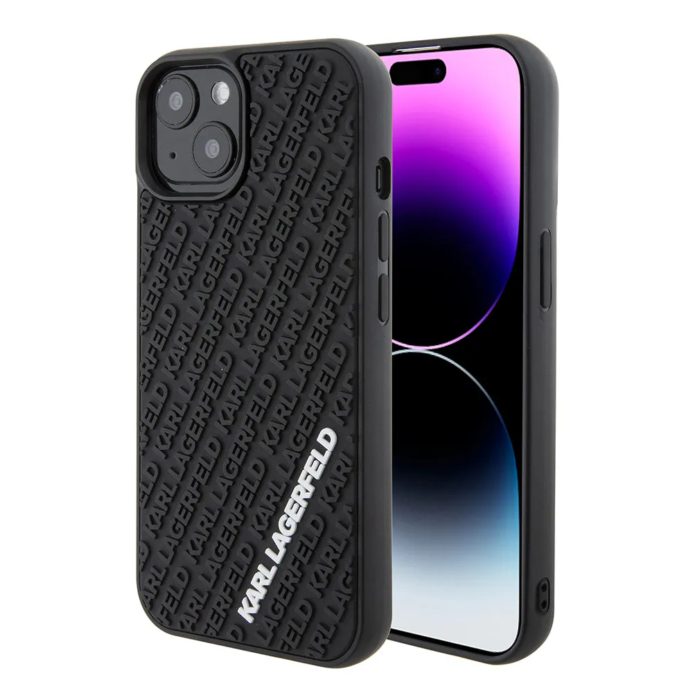 Custodia per Apple iPhone 15, Karl Lagerfeld, 3D Rubber Multi Logo, Nera - immagine 1