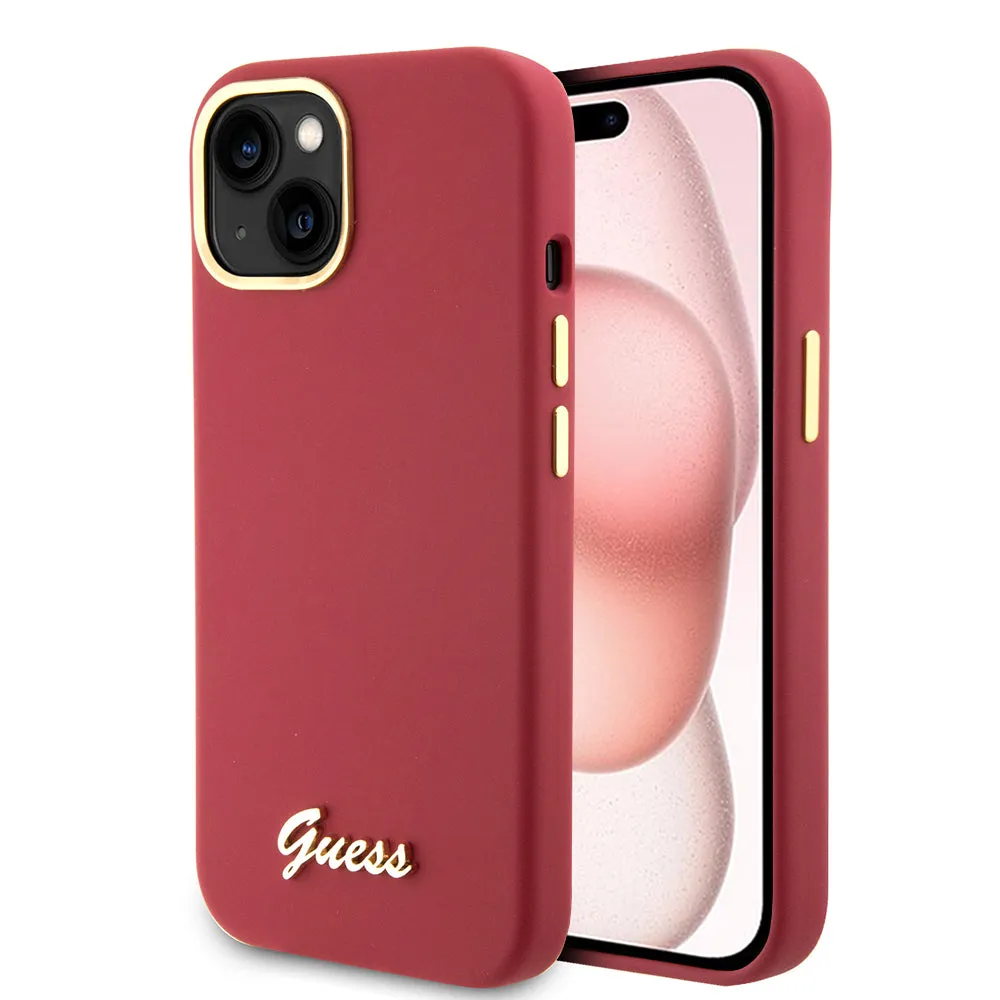 Custodia per Apple iPhone 15, Guess, Script Metal Logo & Frame, Rossa - immagine 1