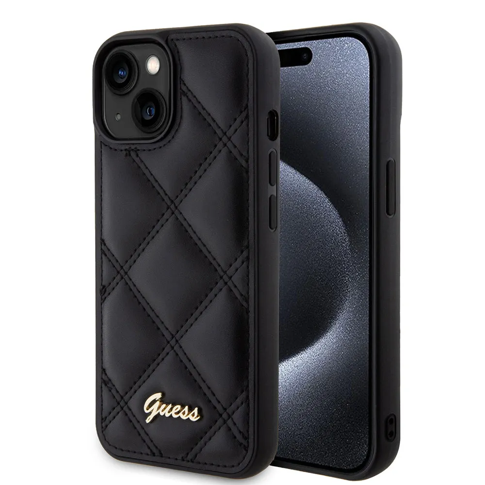 Custodia per Apple iPhone 15, Guess, Quilted Metal Logo, Nera - immagine 1