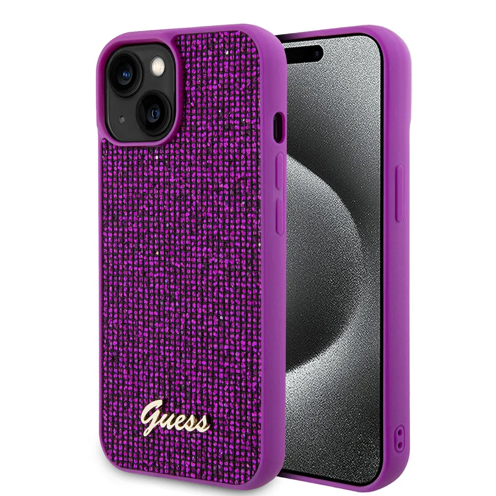 Custodia per Apple iPhone 15, Guess, Disco Metal Script, Fucsia - immagine 1