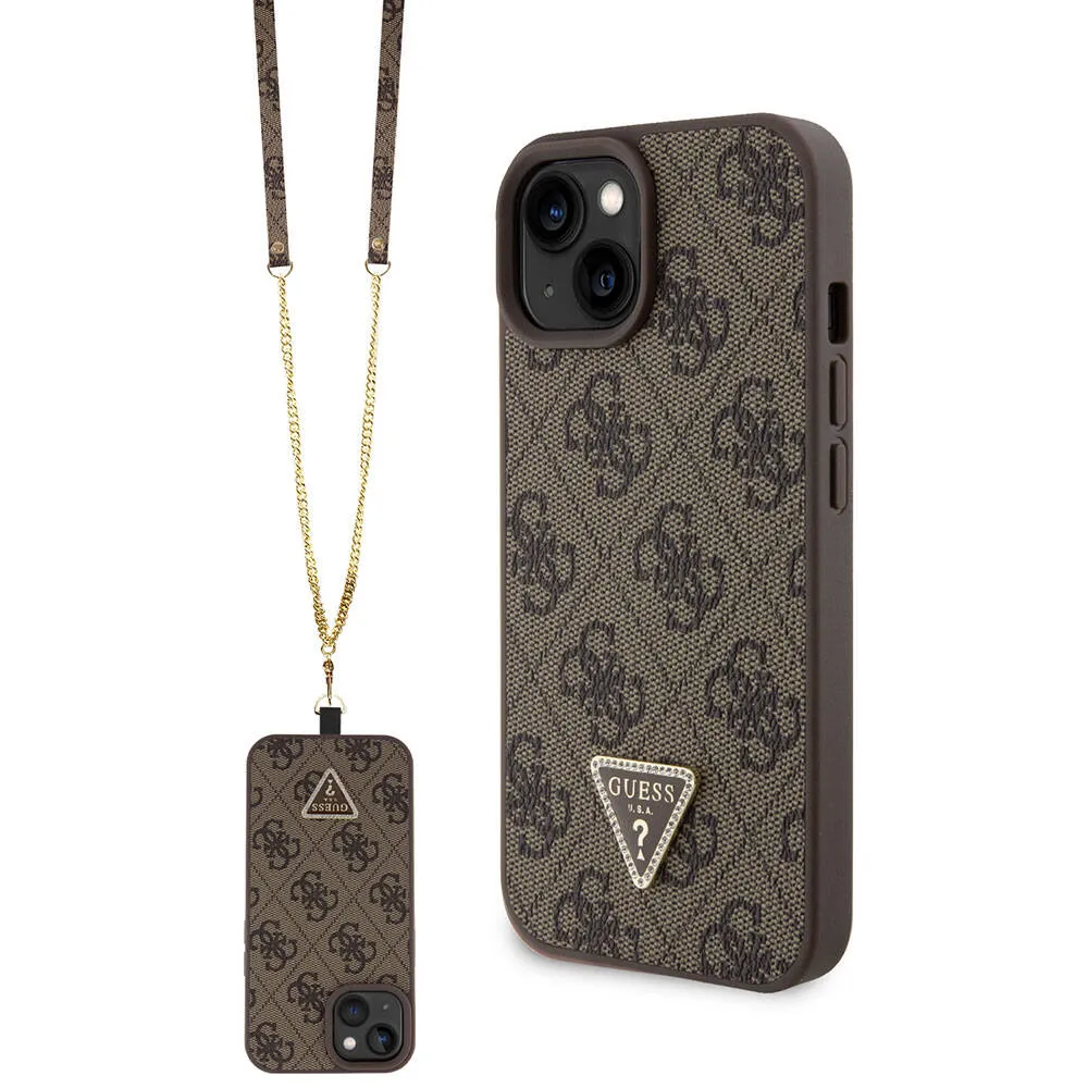 Custodia per Apple iPhone 15, Guess, Crossbody 4G Metal Logo, Marrone - immagine 1
