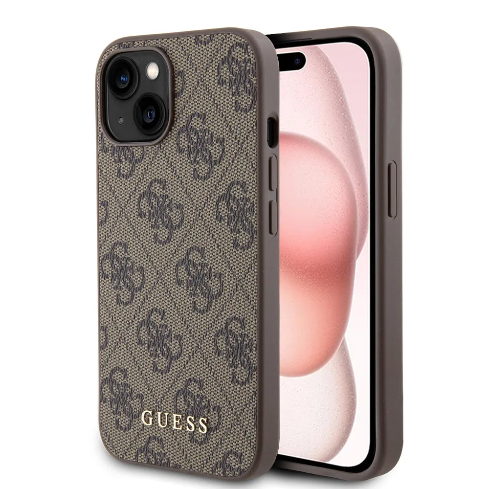 Custodia per Apple iPhone 15, Guess, 4G Metal Gold Logo, Marrone - immagine 1