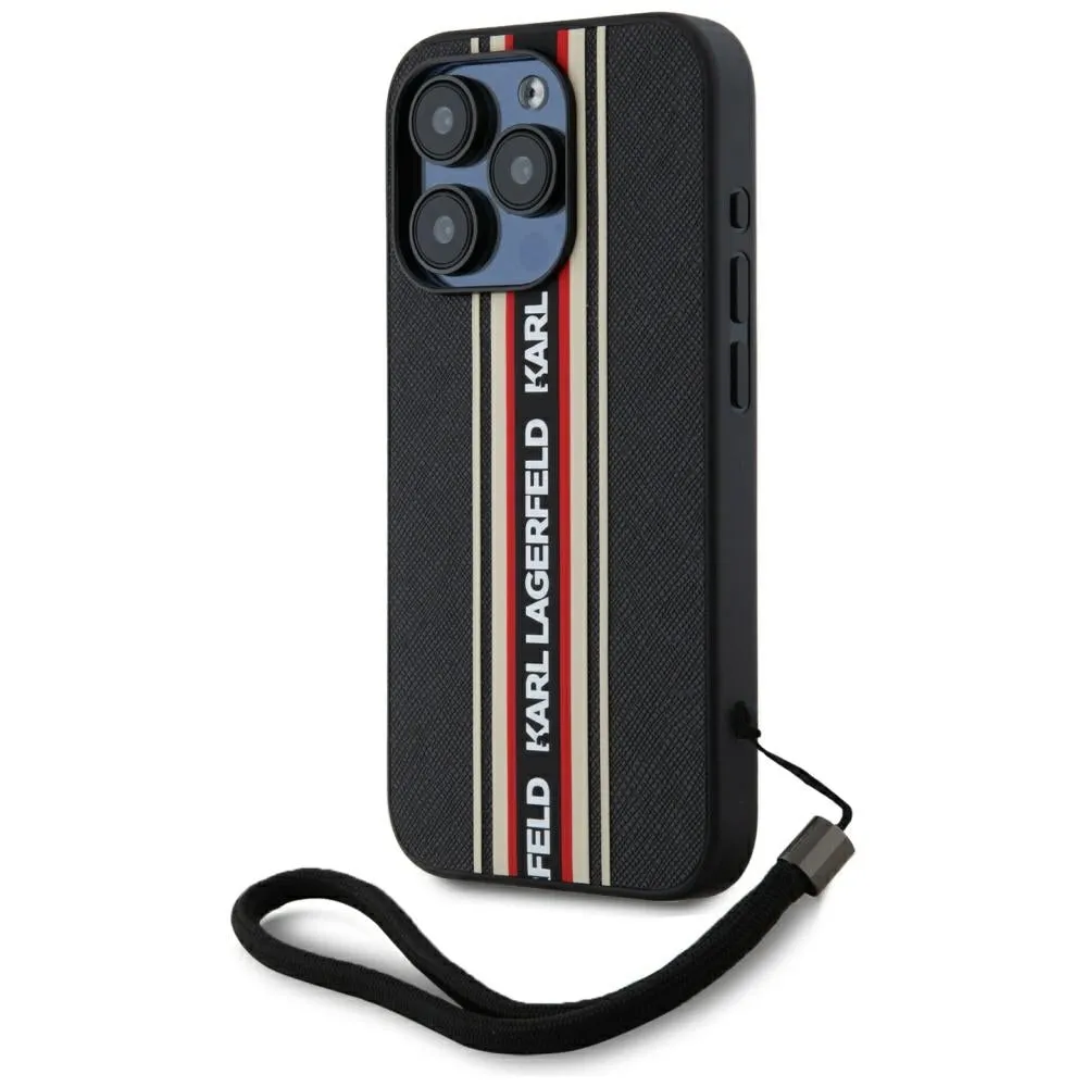 Custodia per Apple iPhone 15 Pro, Karl Lagerfeld, Saffiano Athleisure Stripes with Strap, Rosie - immagine 1