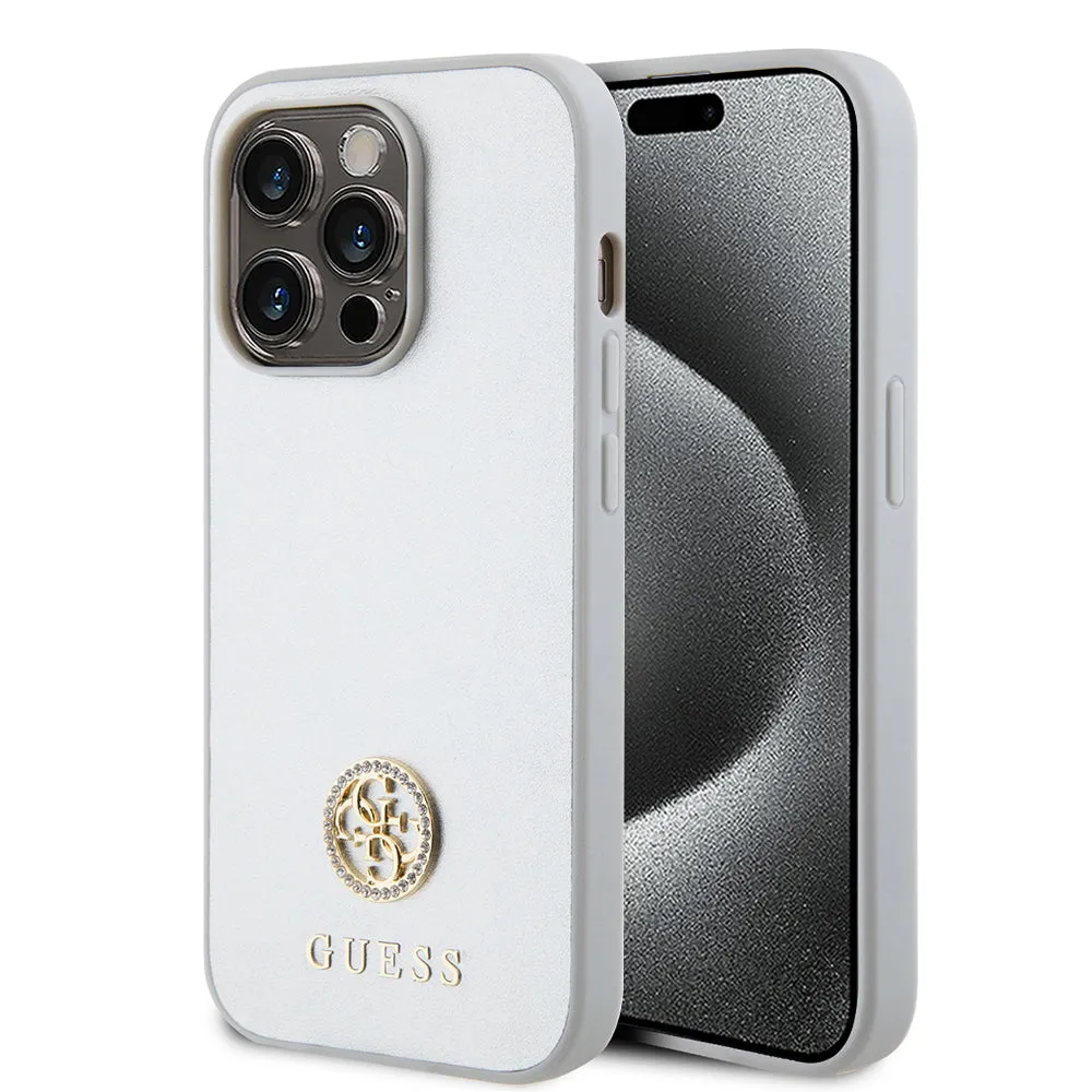 Custodia per Apple iPhone 15 Pro, Guess, Strass Metal Logo, Argento - immagine 1