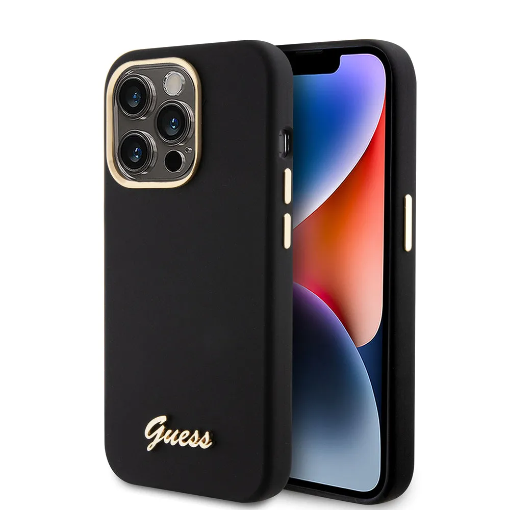 Custodia per Apple iPhone 15 Pro, Guess, Script Metal Logo & Frame, Nera - immagine 1