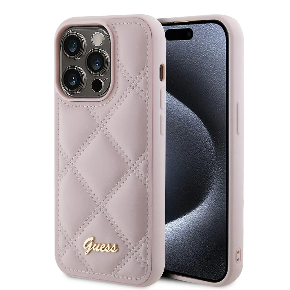 Custodia per Apple iPhone 15 Pro, Guess, Quilted Metal Logo, Rosa - immagine 1