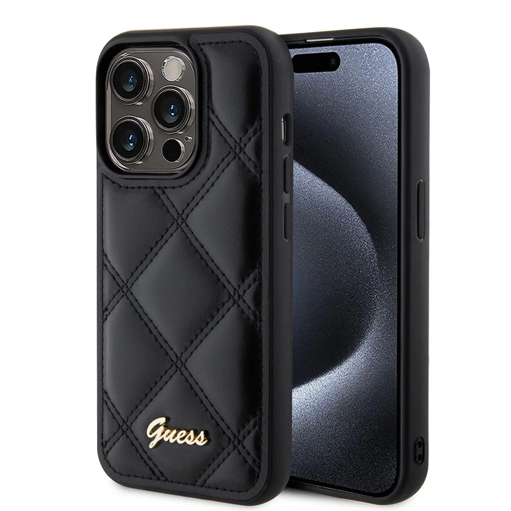 Custodia per Apple iPhone 15 Pro, Guess, Quilted Metal Logo, Nera - immagine 1