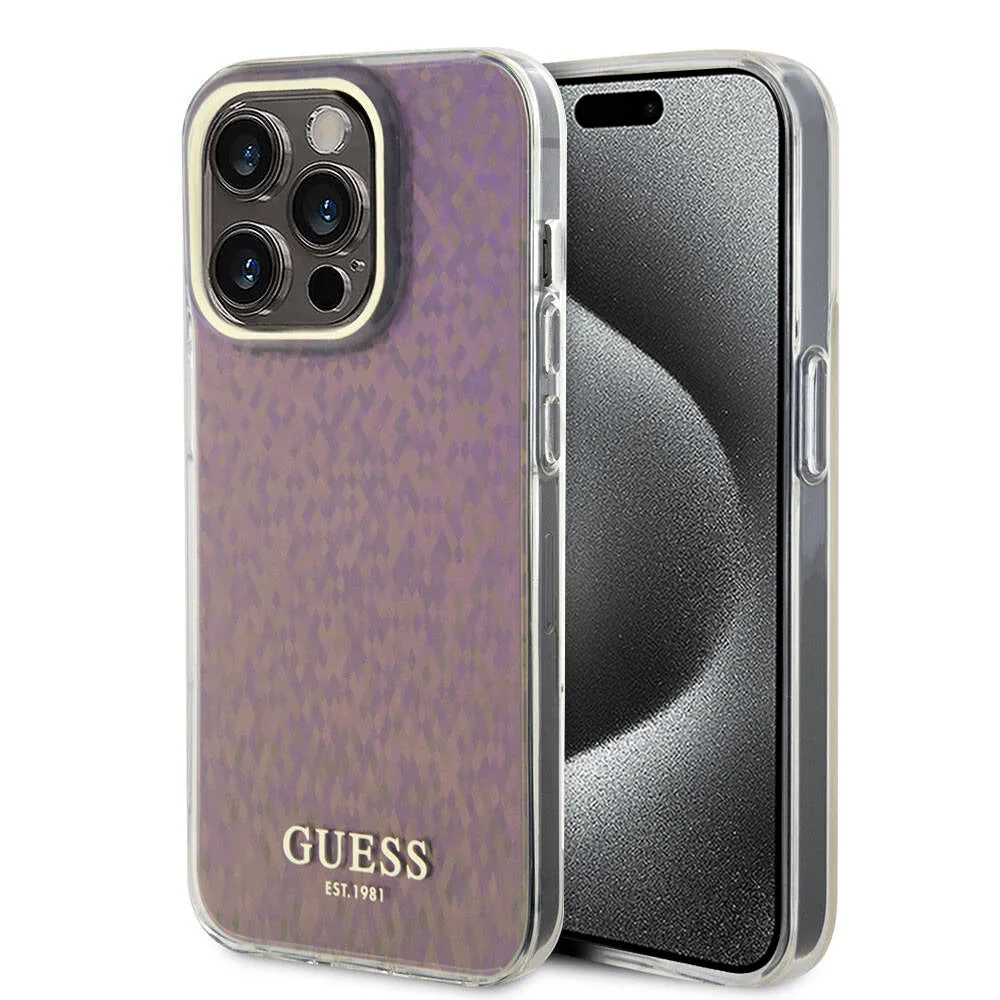 Custodia per Apple iPhone 15 Pro, Guess, IML Faceted Mirror Disco Iridescent, Rosa - immagine 1