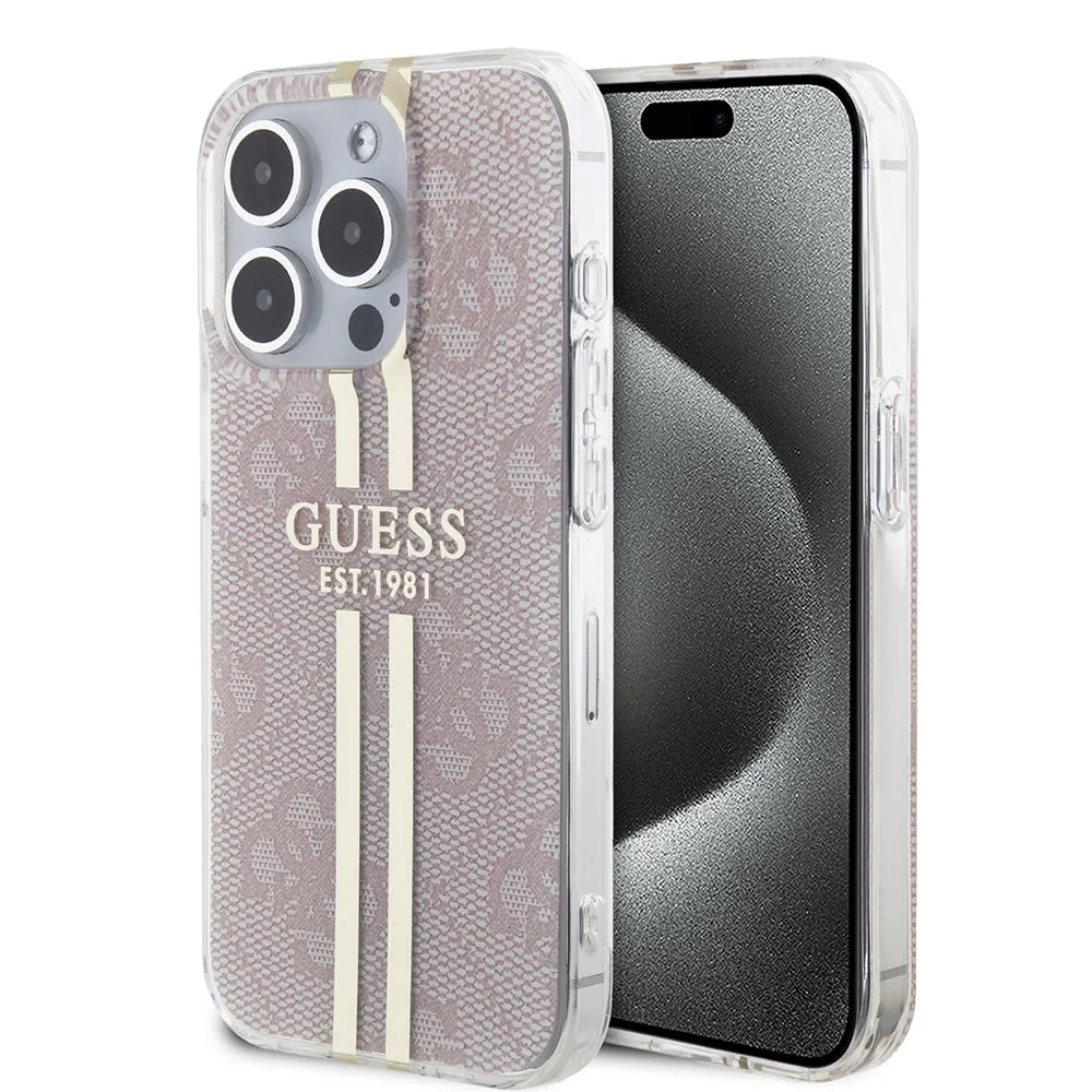 Custodia per Apple iPhone 15 Pro, Guess, IML 4G Gold Stripe, Rosa - immagine 1