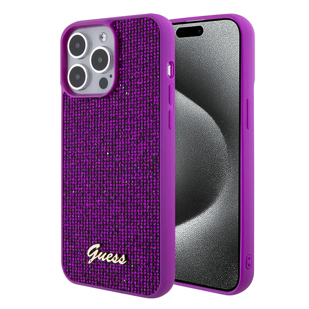 Custodia per Apple iPhone 15 Pro, Guess, Disco Metal Script, Fucsia - immagine 1