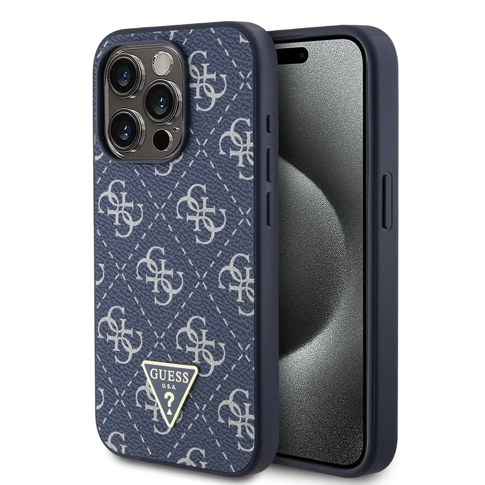 Custodia per Apple iPhone 15 Pro, Guess, 4G Triangle Logo, Blu - immagine 1