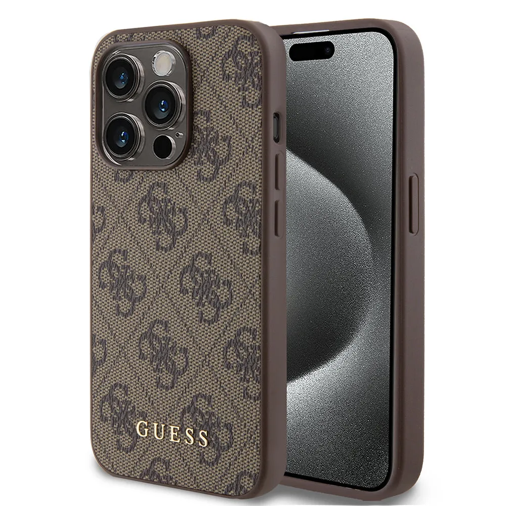 Custodia per Apple iPhone 15 Pro, Guess, 4G Metal Gold Logo, Marrone - immagine 1