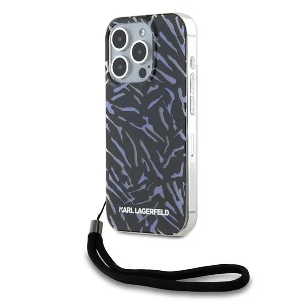 Custodia per Apple iPhone 15 Pro Max, Karl Lagerfeld, Zebra with Cord Strap, Viola - immagine 1