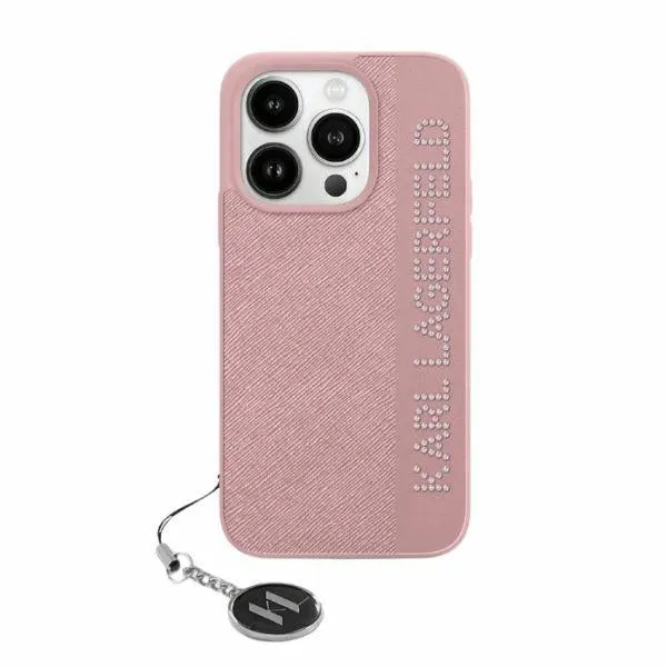 Custodia per Apple iPhone 15 Pro Max, Karl Lagerfeld, Saffiano Rhinestones & Charm, Rosa - immagine 1