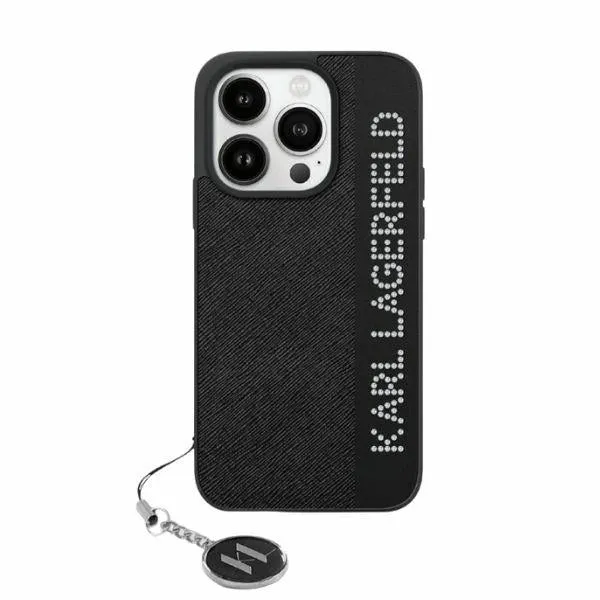 Custodia per Apple iPhone 15 Pro Max, Karl Lagerfeld, Saffiano Rhinestones & Charm, Nera - immagine 1